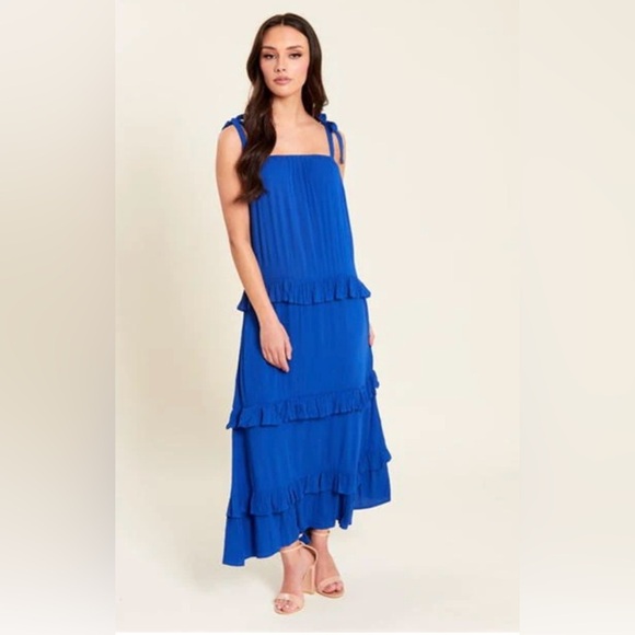 Ivy Street Blue Tiered Maxi Dress Size 2X Ruffled Layered Sleeveless Beach Boho - Picture 7 of 10